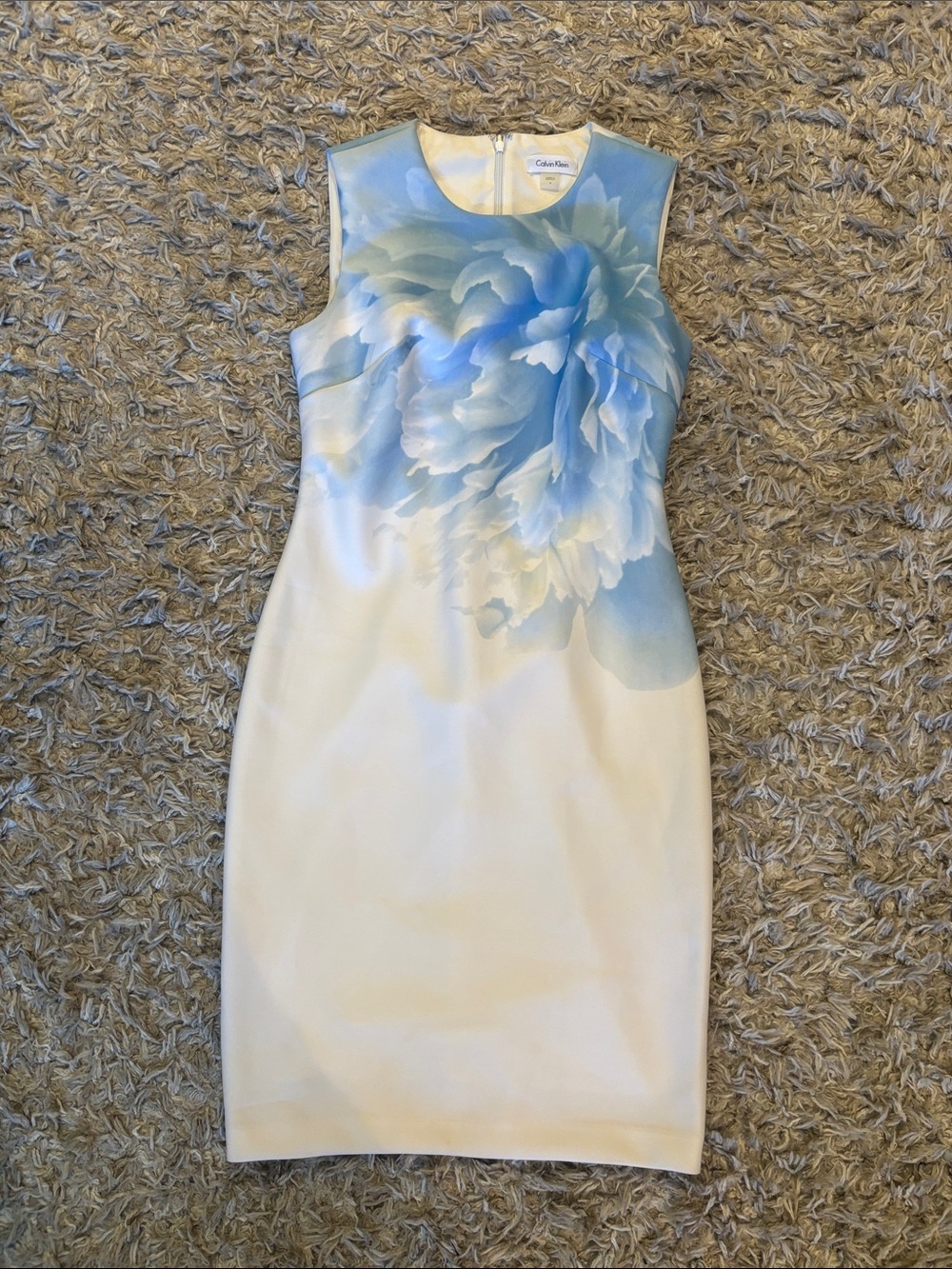 Calvin Klein White Dress with Soft Blue Floral Print